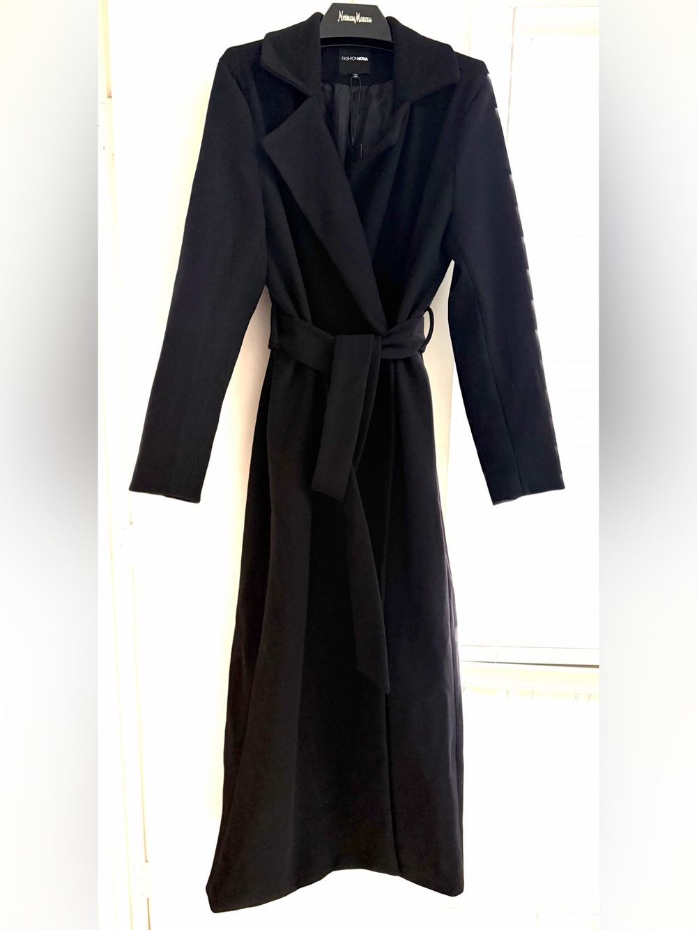 Fashion Nova Black Xtra Long Belted Maxi Dress Coat